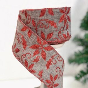 Flower Design Red  Christmas Ribbon