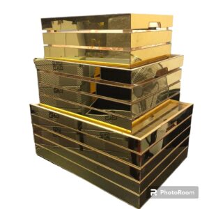 Gold Mirror Patterned Crates with Slide